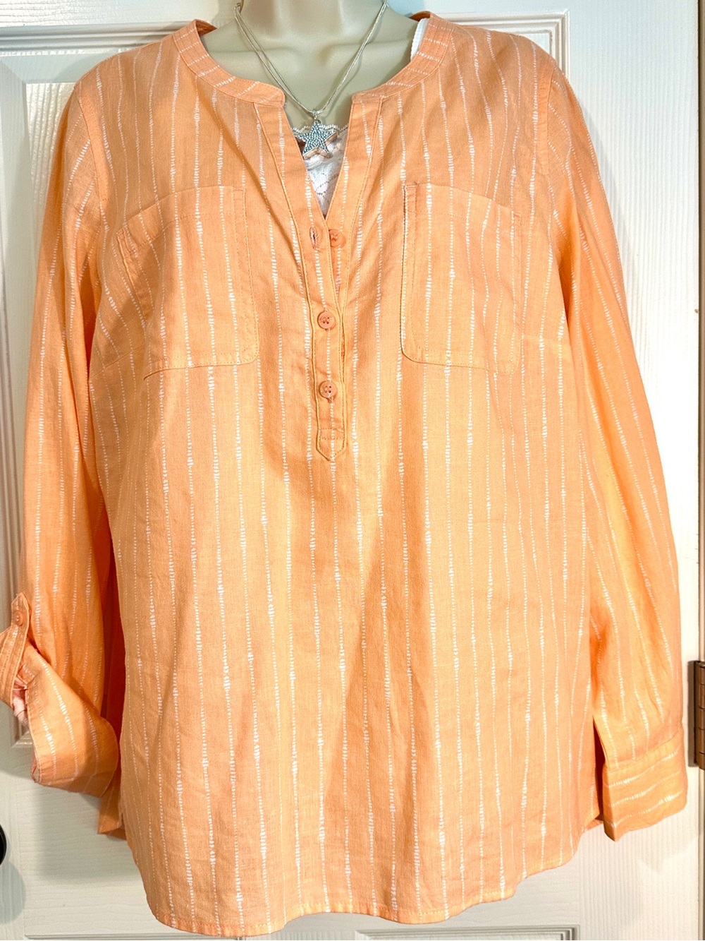 Liz Claiborne Peach Striped Button-Front Tunic